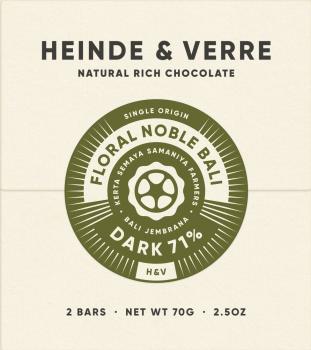 Heinde & Verre Schokolade Floral Noble Bali Dark 71% 70g verpackt