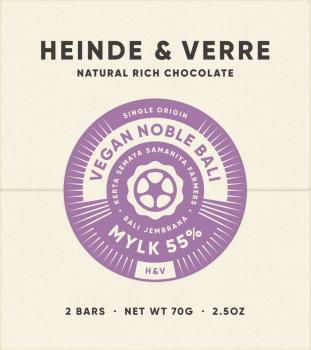 Heinde & Verre Schokolade Vegan Noble Bali Mylk 55% 70g verpackt