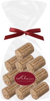 Schaal Praline Flaschenkorken Haselnussknuspernougat 10stk/110g in Klarsichttüte mit Clipschleife