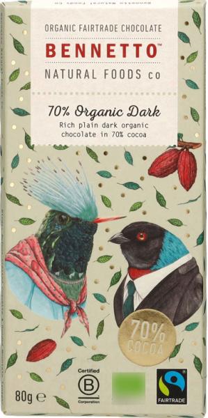 Bennetto Schokolade Dark 70% 80g