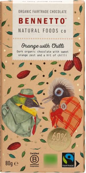 Bennetto Schokolade Dark Orange Chilli 60% 80g