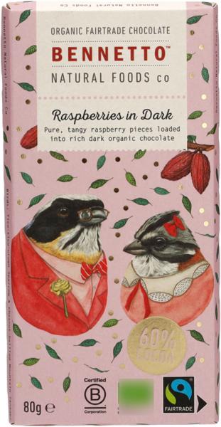 Bennetto Schokolade Dark Raspberries 60% 80g