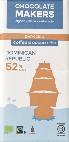 Chocolatemakers Schokolade Dominican Republic Kaffee Kakaobohnenstückchen 52% 80g