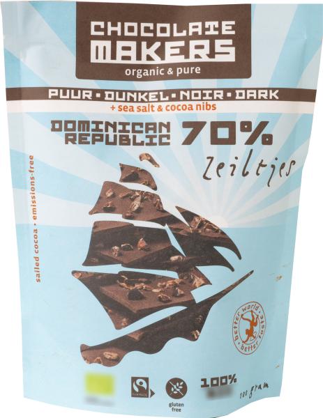 Chocolatemakers Schokolade Zeiltjes Meersalz Kakaobohnenstückchen 70% 100g