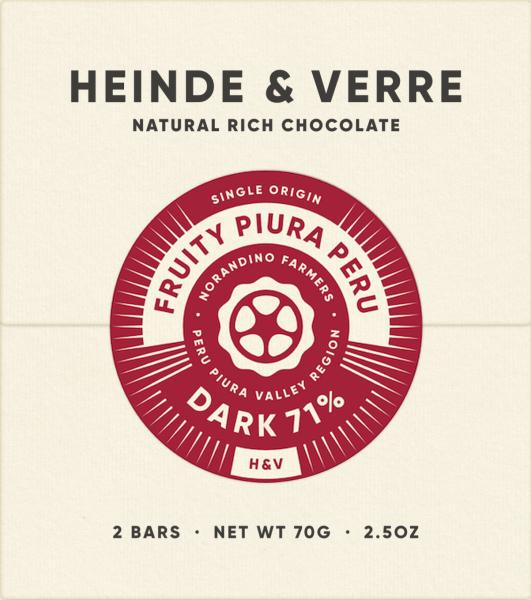 Heinde & Verre Schokolade Fruity Piura Peru Dark 71% 70g verpackt